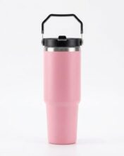 T&T KART Stainless Steel Vacuum Insulated Tumbler with Handle & Straw | Leakproof Travel Mug for Hot & Cold Drinks | Large Capacity Reusable Cup (900ml-lightpink)