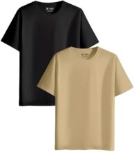 XENOVAURBAN Unisex Regular Cotton Combo of 2 Solid Color Tshirt – RNM2-PLN-BEI-BLK-2XL Beige-Black