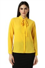 Van Heusen Women Polyester Regular Fit T-Shirt (VWSFFRGF800098_Yellow Ochre, Small)