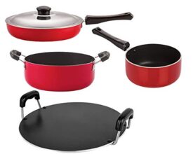 Nirlon Non-Stick Aluminium Dishwasher Safe Flat Base Cooking Utensils Set with Lid