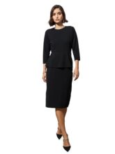 barcino Black Peplum Diamante Neck Bodycon Dress
