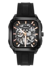 French Connection See Through Black Square Dial | Black Silicone Strap Automatic Watch for Mens FCA18BBL