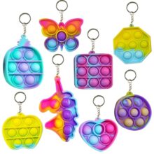 Kid Buddies Pop It Keychain Fidget Toy Set | Silicone Sensory Bubble Pop Toy | Assorted Shapes & Colors (8, Pack of 8)