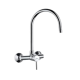 Aquieen Wall Mounted Single Lever Sink Mixer with provision for hot & cold water with 360 degree hi-neck spout, connecting legs & wall flanges (Flora – Chrome)