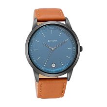 Titan Men Leather Analog Blue Dial Watch-1806Nl03, Band Color-Brown