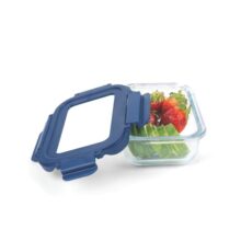 Signoraware Secure N Store Borosilicate Glass Rectangular Container | Airtight Seal | Microwave Safe | Reheating & Baking | Stylish & Practical | Organized Fridge Storage (370Ml | Clear)