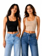KERI PERRY Tops for Women Crop Top for Women’s Tank Activewear Tee Casual Sports Cotton Square Neck Camisole Pack of Two (2)