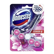 Domestos Toilet Rim Block, Pink Magnolia, gives Long Lasting Fragrance and Removes Limescales, Provides Hygiene & Shine, 55 gm
