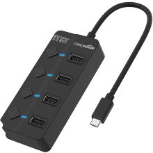 Amazon Basics 4-In-1 Usb 2.0 Data Hub With Data Transfer Speed Of 480 Mbps, Individual Led Lit Power Switches, For Macbook And Pc