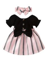 Niren Enterprise Mustang Baby Girls Modal And Kitkat Fabric Short Sleeve Button Front Stripes Printed Baby Girl Frock (Mustang, 3-4)