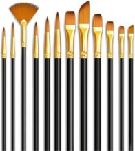 Eclet Craft 12-Piece Paint Brush Set – Professional Round Pointed Nylon Hair Brushes for Acrylic, Watercolor & Oil Painting (Basic Model)