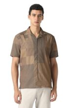 Men Brown Print Half Sleeves Party Shirt