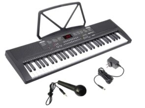 Amazon Basics 61 keys Electronic Keyboard Piano with LED Display | Adapter | Key Note Stickers | Mic | Music Sheet Stand – Works only with adapter (no battery needed)