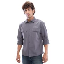 Spykar Full Sleeve Regular Fit Solid Grey Shirts for Men (Size: M)-MCSSH2BD034-Dark Grey