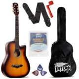 Intern 38 Inch Acoustic Guitar For Beginners With Bag, Strap, Strings, Picks & Winder | Cutaway Design | Steel String Guitar For Kids & Adults (Sun Burst)