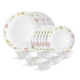 Cello Secret Garden Dazzle Series Opalware Dinner Set Of 18 Pieces For Family Of 4 | Bone-Ash Free & Leadfree Opal Glass, Microwave & Dishwasher Safe, Plates & Bowls Crockery Set For Dining & Gifting