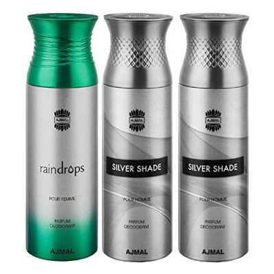 Ajmal Raindrops & Silver Shade & Silver Shade Deodorant Spray – For Men & Women (200 Ml, Pack Of 3)