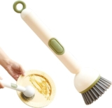 Soap Dispensing Dish Brush – Rotating Pot Scrubber Brush Kitchen Cleaning Brush Dish Scrub Brush With Handle Dishwashing Brush With Soap Dispenser Heavy Duty Pan & Sink Cleaning Tool