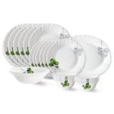 Larah by Borosil Oval Fluted Series Opalware Dinner Set | 21 Pieces for Family of 6 | Microwave & Dishwasher Safe | Bone-Ash Free | Crockery Set for Dining & Gifting | Plates & Bowls | White
