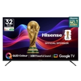 Hisense 80 Cm (32 Inches) Hd Ready Smart Qled Google Tv | Hdr10, 30W Powerful Speakers, Dolby Audio | Super Bright Panel | Google Assistant & Chromecast | Hdr 10 | Voice Control | 32E5Q (Black)
