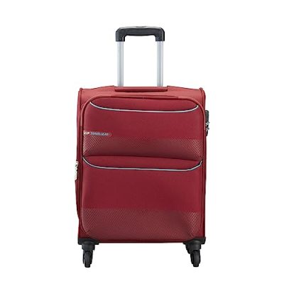 Vip Essencia Durable Polyester Soft Sided Cabin Luggage Spinner Dual Wheels With Quick Access Front Pockets (Cabin, 55Cm, Red)