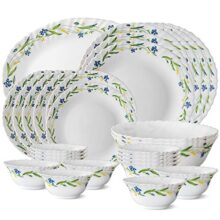 Larah by BOROSIL Fluted Series Cripper Opalware Dinner Set | 27 Piece for Family of 6 | Microwave & Dishwasher Safe | Bone-Ash Free | Crockery Set for Dining & Gifting | Plates & Bowls | White