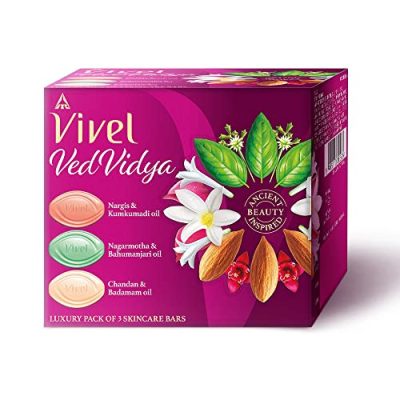 Vivel Vedvidya Luxury Pack Of 3 Skincare Soaps For Soft, Even-Toned, Clear, Radiant And Glowing Skin, Suitable For All Skin Types, 300G (100G – Pack Of 3), Soap For Women & Men, For All Skin Types