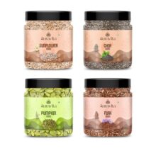 Auravita 4 Combo (Chia, Pumpkin, Sunflower & Flax Seed) 250Gms Each (1Kg Total) Jar Pack | Mix Seeds For Eating Superfood Perfect For Gifting