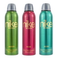 Nike Women Deodorant Spray Combo (Amber + Rose + Musk) – 200ml Each | Pack of 3 Long Lasting Body Spray | Odour Control & Freshness | Deo for Women