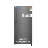 Haier 190L 5 Star Direct Cool Single Door Refrigerator | Inverter Compressor | Toughened Glass Shelves | Fast Ice Making In 60 Minutes | Large Veg Box| Easy Clean Back (Hed-205Dsa-P, Dazzle Steel)
