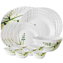 Larah By Borosil Herbs Opalware Leaf Dinner Set, 21-Pieces, White