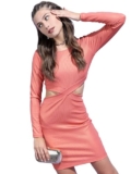 Tokyo TALKIES Women Knee-Length Round Neck Full Sleeve Dress TTJ6006798 Orange L