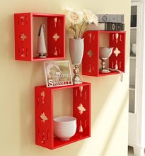 Home Sparkle Sh688 Wall Shelf, Set Of 3 (Lacquer Finish, Red) – Engineered Wood