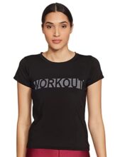 Clovia Women Polyester Regular Fit Yoga Shirt (At0112P13M_Black_Medium)