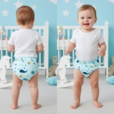 Bembika Baby Training Pant Soft Cotton Reusable Potty Training Pants For Kids Leak-Resistant, Padded Underwear For Babies To Support Diaper Free Transition (M Size For 12-18 Months Underwater World Theme)