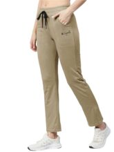 Pinkmint Women Cotton Track Pants with Both Side Pockets | Elastic Waist & Drawstring | Regular Fit | Lounge, Gym & Casual Wear Beige