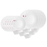 CELLO Lush Fiesta Dazzle Series Opalware Dinner Set of 18 Pieces for Family of 2 | Bone-Ash Free & Leadfree Opal Glass, Microwave & Dishwasher Safe, Plates & Bowls Crockery Set for Dining & Gifting