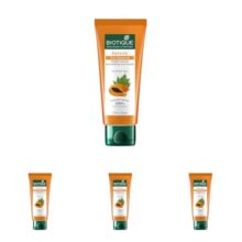 Biotique Papaya Tan Removal Brightening & Revitalizing Face Scrub | Gentle Exfoliation | Smooth and Clear Complexation | 100% Botanical Extracts| Suitable for All Skin Types | 100g (Pack of 4)