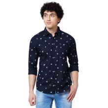 Spykar Blue Printed Full Sleeve Shirt for Men (Size: M)-MSHPS1BD043_Navy