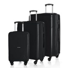 HRX Icon 3Pc Set Haileys Black Polypropylene Hard Shell Suitcase Set – Premium Travel Trolley Bags with 4 Spinner Wheels, Number Lock & Water Resistant Body
