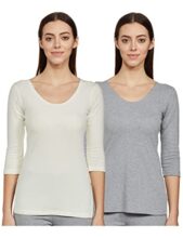 Amazon Brand – Symbol Women’s Casual Slim Thermal Top (SB-AW21-THTOP_Light Grey & Ecru_2XL)