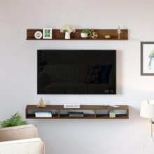 Furniture Cafe Wood Wall Mount TV Entertainment Unit with Shelf for Show Pieces Books Living Room Bed Room