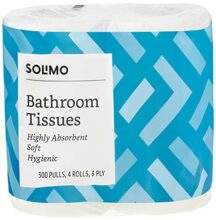 Amazon Brand – Solimo 3 Ply Toilet Paper Roll | 1200 Pulls | 300 Pulls X 4 Rolls | Soft And Highly Absorbent | 100% Natural Virgin Cellulose Fiber