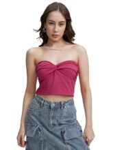 Tokyo Talkies Women’s Twisted Tube Crop Top | Strapless & Stylish for A Bold, Trendy Look | Fitted Silhouette | Strapless | Tops for Woman | Women Tops | Women Crop Top