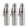 CELLO Swan Stainless Steel Water Bottle Set of 3 Pcs, 900 ml Each Silver | ISI Certified, Single Wall, Leakproof, Rust Proof | Airtight Fridge Safe Steel Water Bottle For Office, College, Gym & Travel