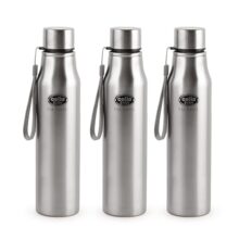 CELLO Swan Stainless Steel Water Bottle Set of 3 Pcs, 900 ml Each Silver | ISI Certified, Single Wall, Leakproof, Rust Proof | Airtight Fridge Safe Steel Water Bottle For Office, College, Gym & Travel