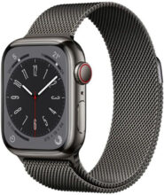 Apple Watch Series 8 GPS + Cellular with ECG app, Temperature sensor, Crash Detection(Graphite Milanese Strap, Regular)