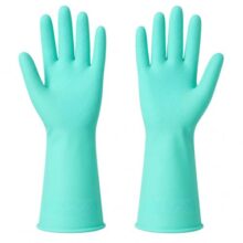 AM Safe-X Rubber Cleaning Gloves for Kitchen & Household 1 Pair|Heavy Duty Reusable Rubber Gloves | Waterproof, Non-Slip Grip, Chemical Resistant Gloves for Dishwashing, Bathroom & Home (Green)
