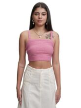 Tokyo Talkies Women’s Schiffli Shoulder Strap Crop Top | Fitted & Chic | Perfect for Summer & Casual Outings | Tops for Woman | Women Tops | Women Crop Top