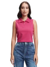 Tokyo Talkies Women’s Sleeveless Collared Crop T-Shirt | Sporty & Chic for A Trendy Look | Sleeveless | Sporty & Casual | Tops for Woman | Women Tops | Stylish Top